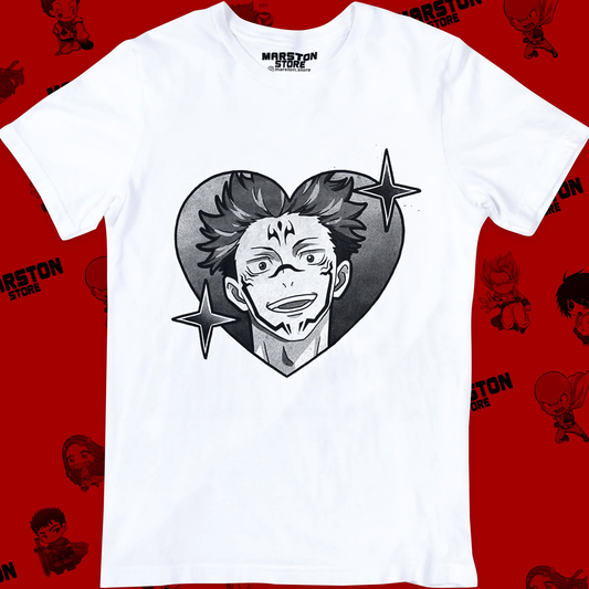 Polera blanca Jujutsu Kaisen con diseño de Ryomen Sukuna