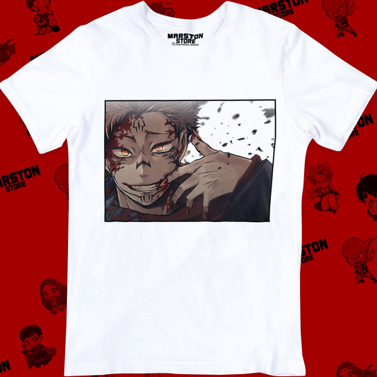 Polera blanca Jujutsu Kaisen con diseño de Ryomen Sukuna