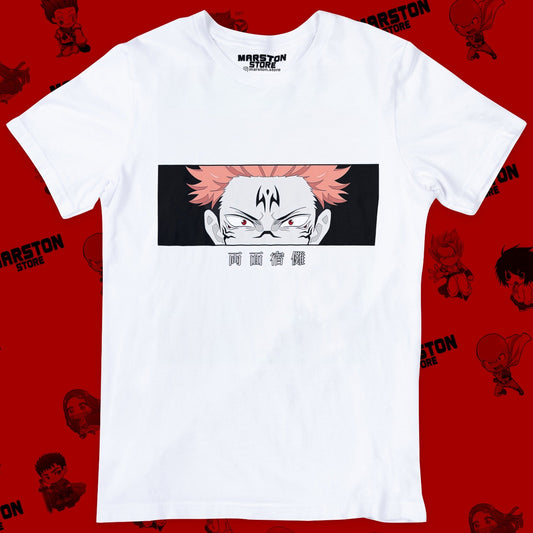 Polera blanca Jujutsu Kaisen con diseño de Ryomen Sukuna