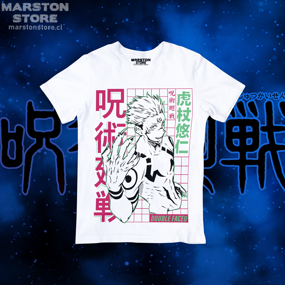 Polera blanca Jujutsu Kaisen con diseño de Ryomen Sukuna