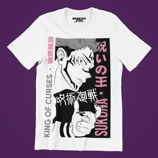 Polera blanca Jujutsu Kaisen con diseño de Ryomen Sukuna