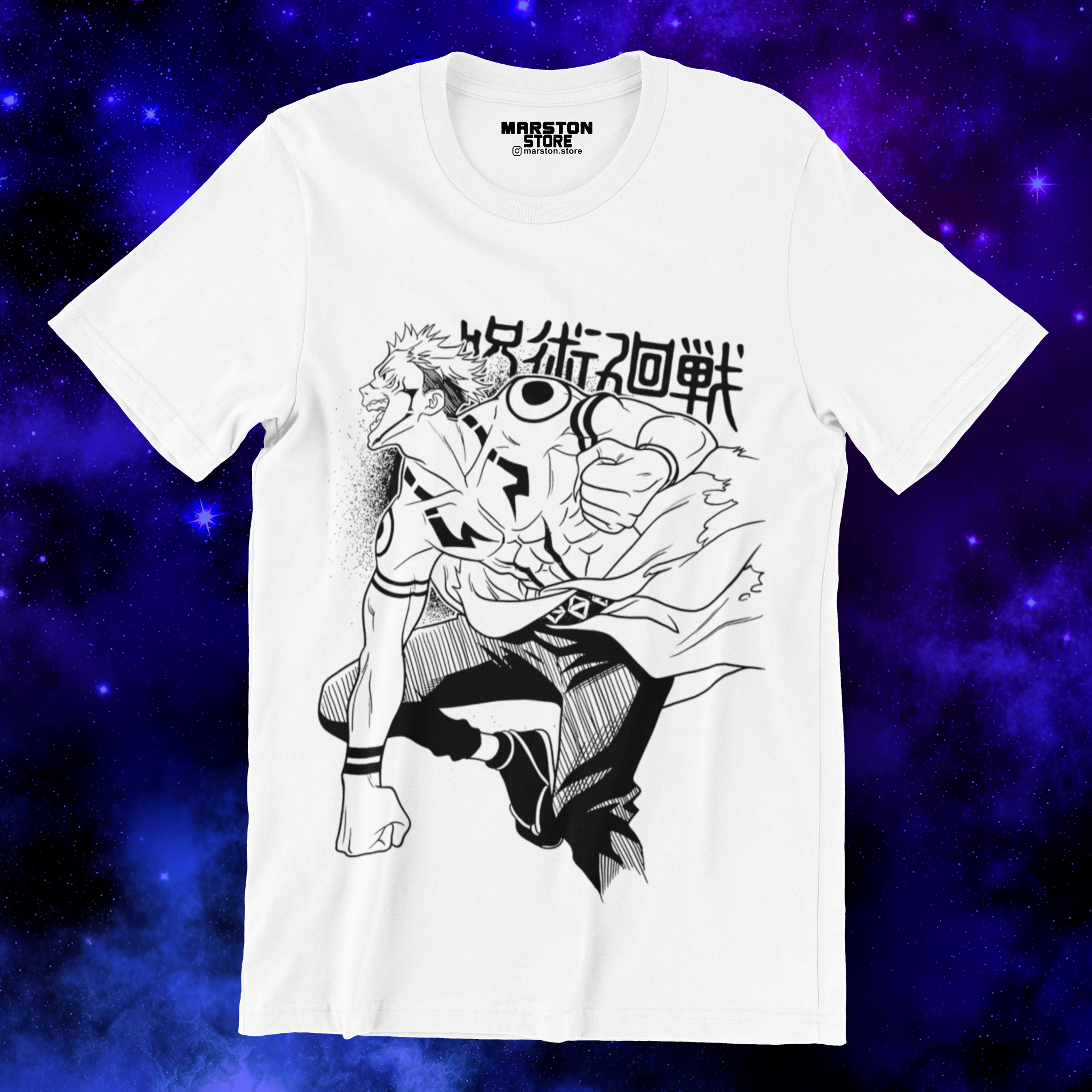 Polera blanca Jujutsu Kaisen con diseño de Ryomen Sukuna