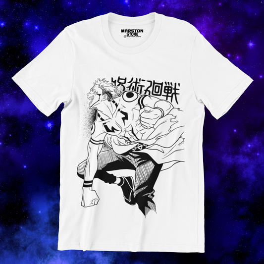 Polera blanca Jujutsu Kaisen con diseño de Ryomen Sukuna
