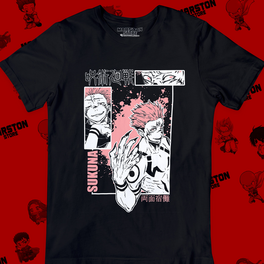 Polera negra Jujutsu Kaisen con diseño de Ryomen Sukuna