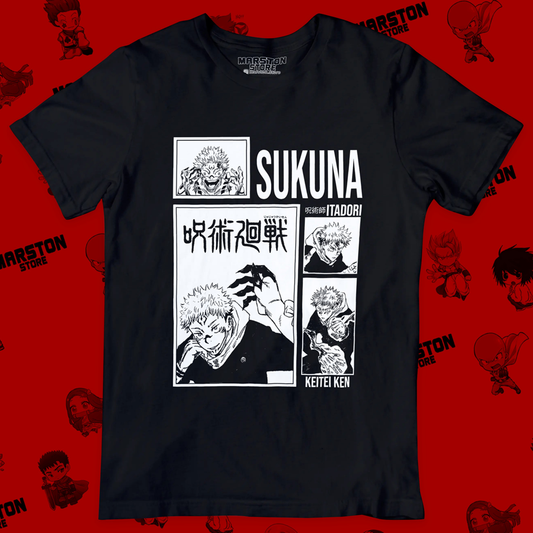 Polera negra Jujutsu Kaisen con diseño de Ryomen Sukuna