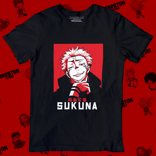 Polera negra Jujutsu Kaisen con diseño de Ryomen Sukuna