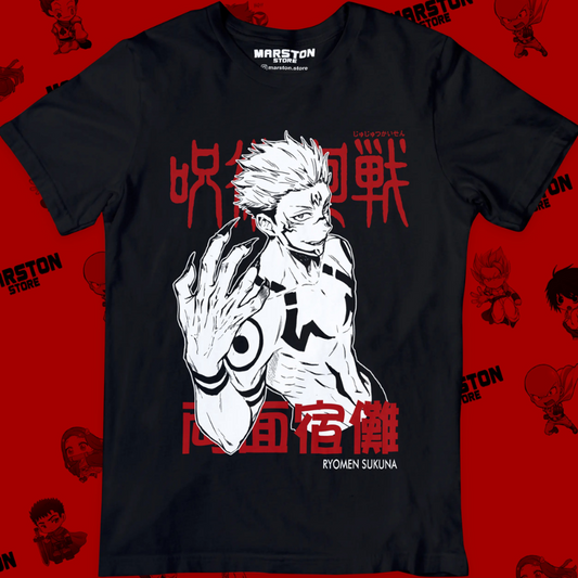 Polera negra Jujutsu Kaisen con diseño de Ryomen Sukuna