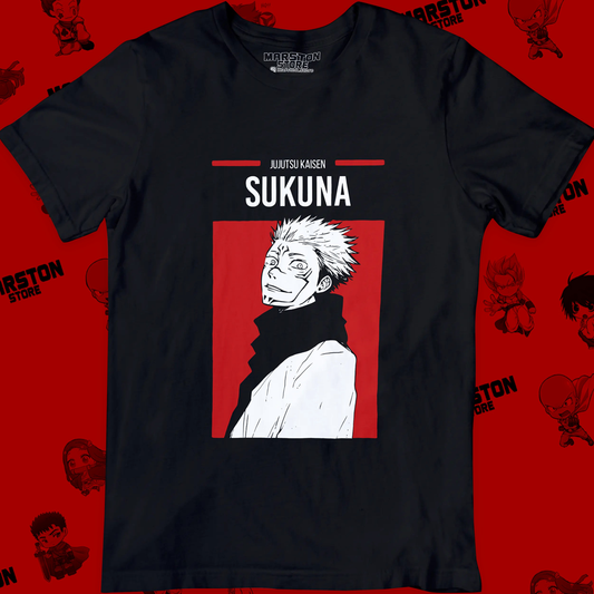 Polera negra Jujutsu Kaisen con diseño de Ryomen Sukuna