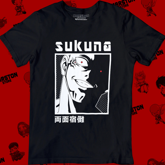 Polera negra Jujutsu Kaisen con diseño de Ryomen Sukuna