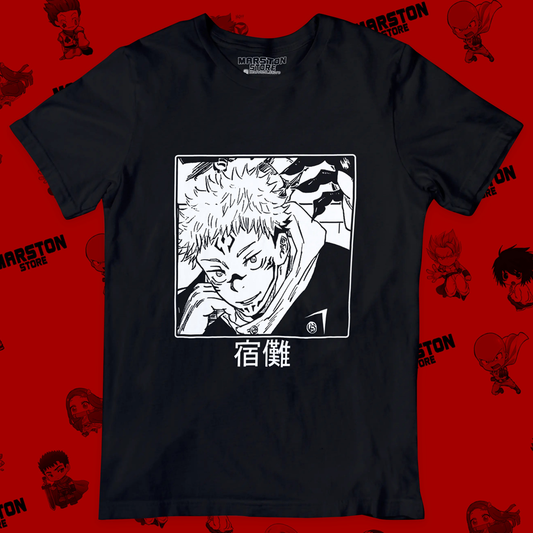 Polera negra Jujutsu Kaisen con diseño de Ryomen Sukuna