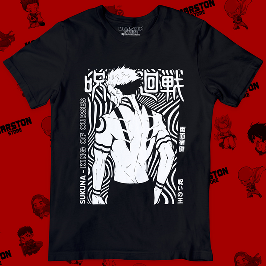 Polera negra Jujutsu Kaisen con diseño de Ryomen Sukuna