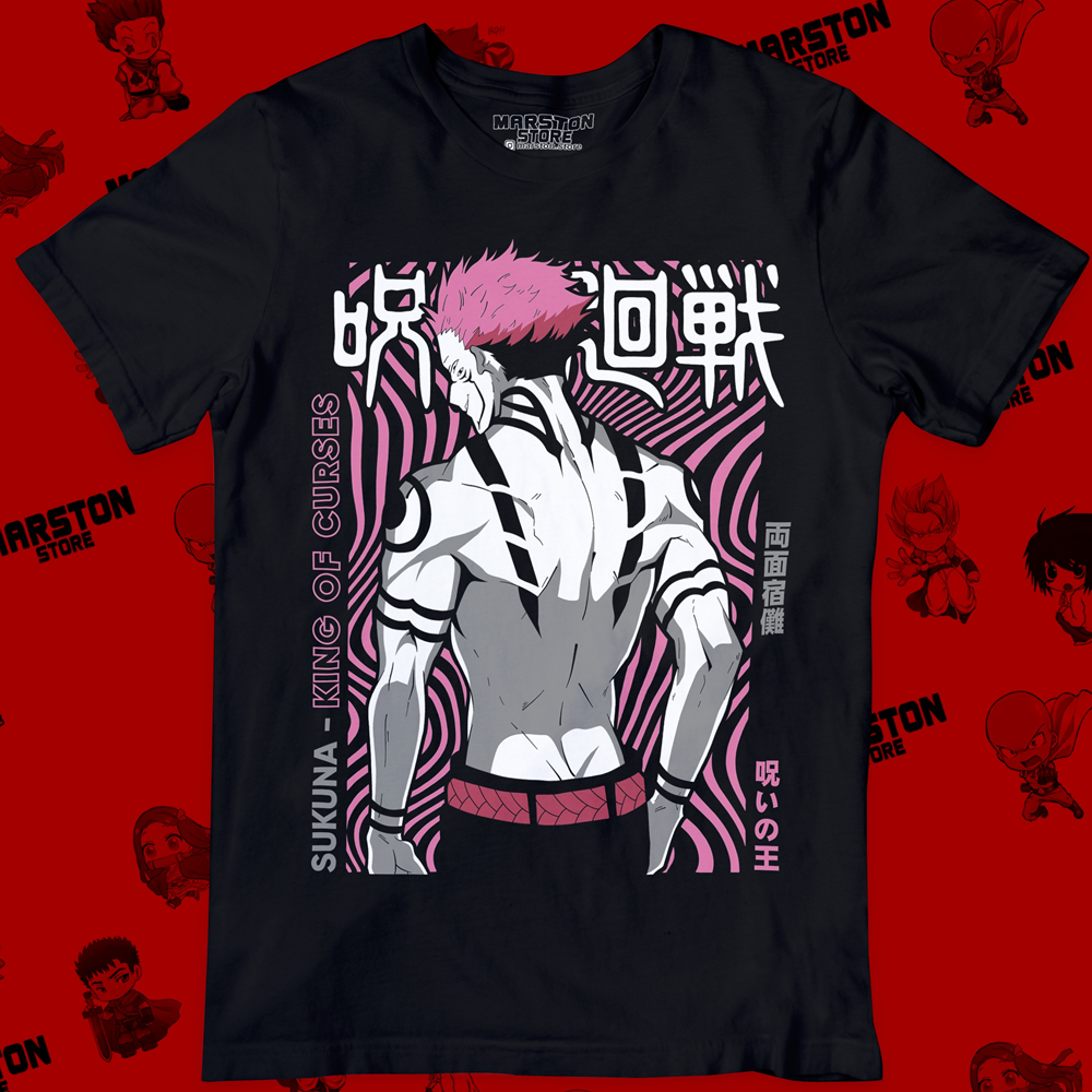 Polera negra Jujutsu Kaisen con diseño de Ryomen Sukuna
