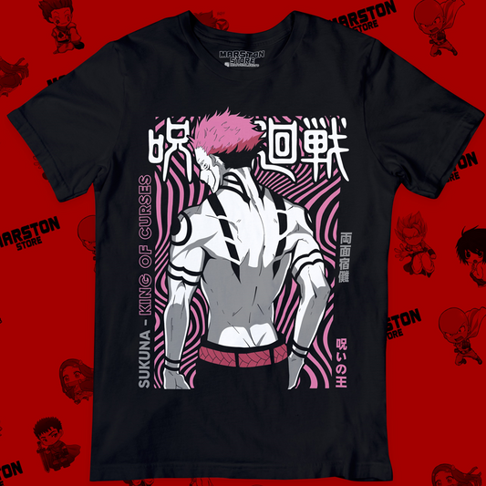Polera negra Jujutsu Kaisen con diseño de Ryomen Sukuna