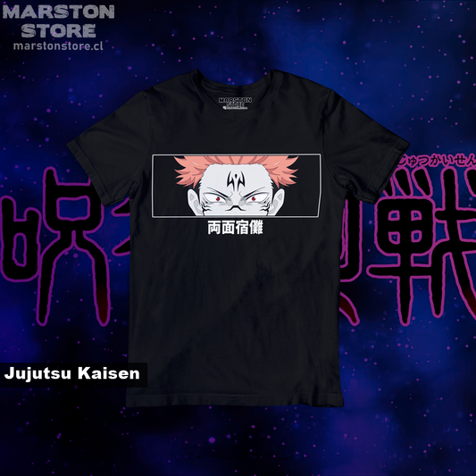 Polera negra Jujutsu Kaisen con diseño de Ryomen Sukuna