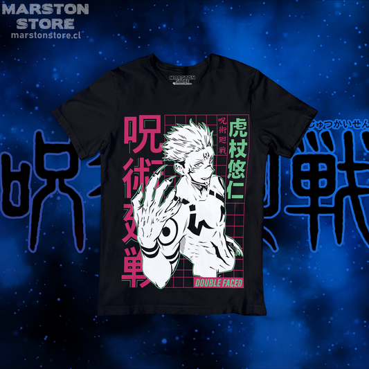Polera negra Jujutsu Kaisen con diseño de Ryomen Sukuna