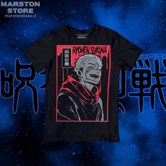 Polera negra Jujutsu Kaisen con diseño de Ryomen Sukuna