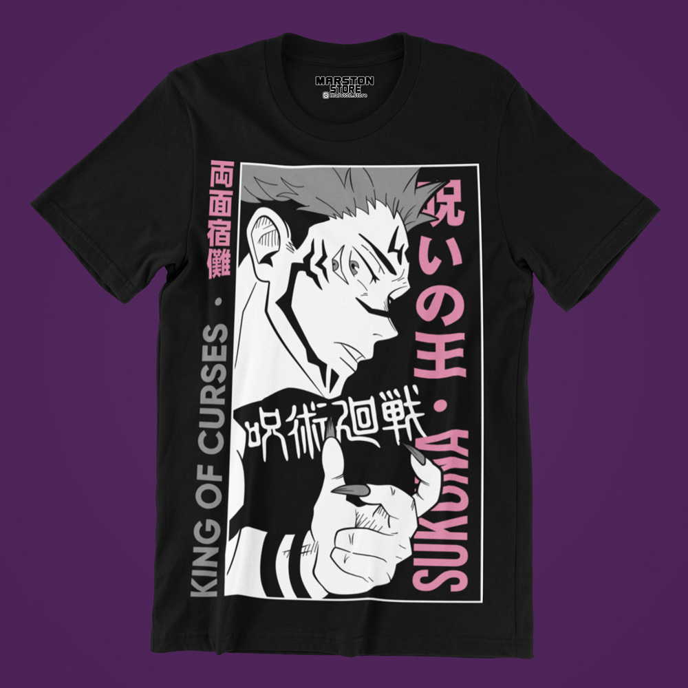 Polera negra Jujutsu Kaisen con diseño de Ryomen Sukuna