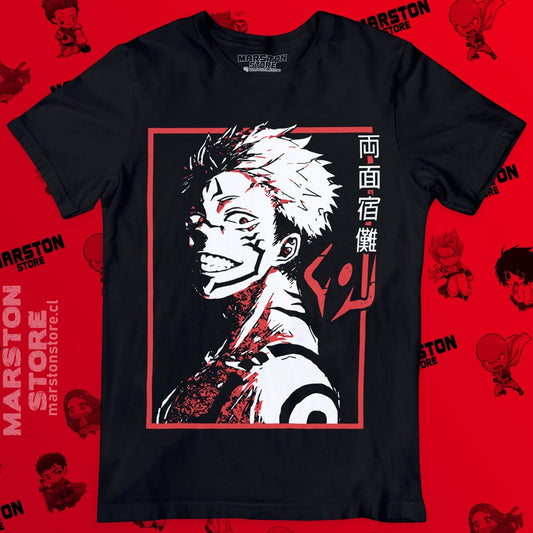 Polera negra Jujutsu Kaisen con diseño de Ryomen Sukuna