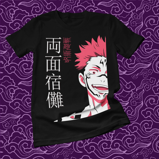 Polera negra Jujutsu Kaisen con diseño de Ryomen Sukuna