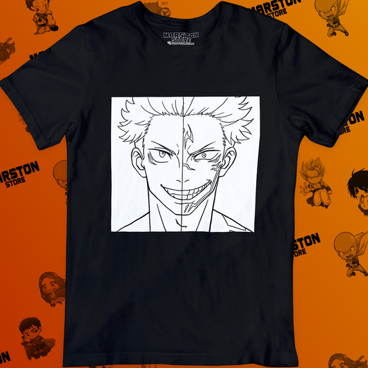 Polera negra Jujutsu Kaisen con Ryomen Sukuna y Yuji Itadori
