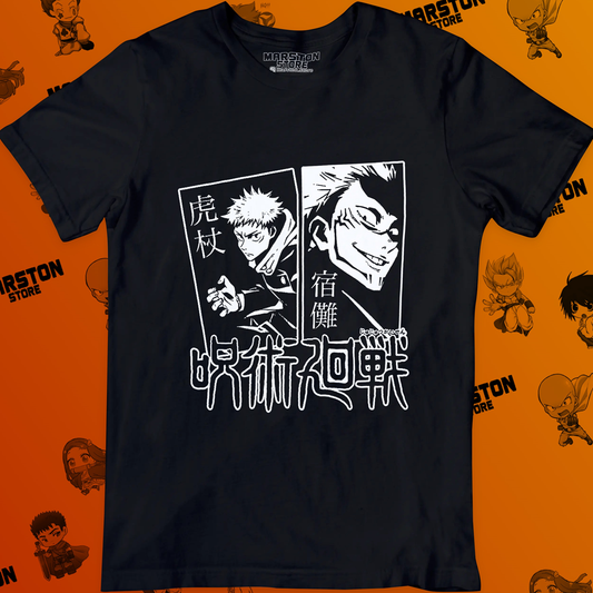 Polera negra Jujutsu Kaisen con Ryomen Sukuna y Yuji Itadori