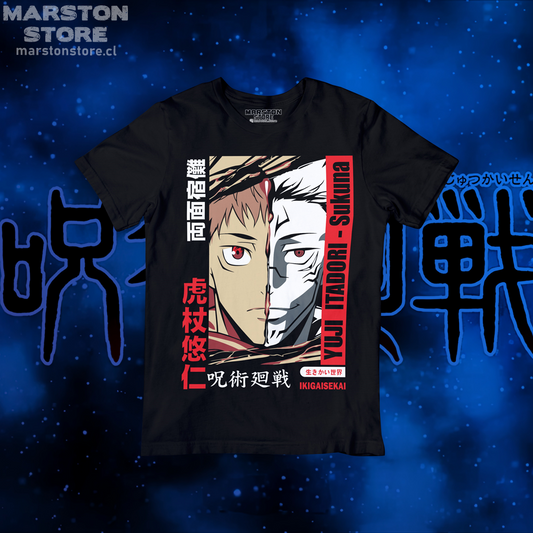 Polera negra Jujutsu Kaisen con Ryomen Sukuna y Yuji Itadori