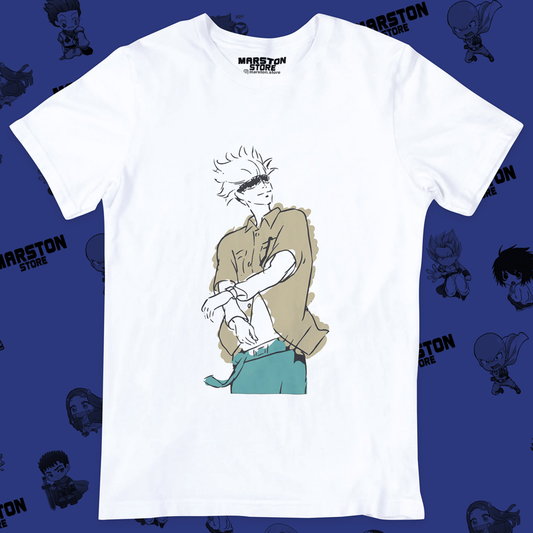 Polera blanca Jujutsu Kaisen con diseño de Satoru Gojo