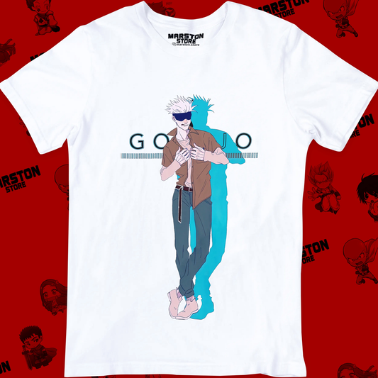 Polera blanca Jujutsu Kaisen con diseño de Satoru Gojo