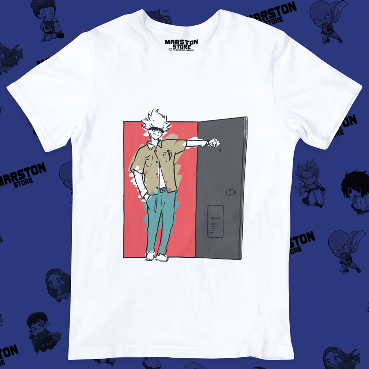 Polera blanca Jujutsu Kaisen con diseño de Satoru Gojo