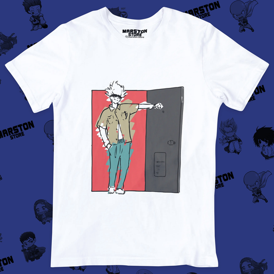 Polera blanca Jujutsu Kaisen con diseño de Satoru Gojo