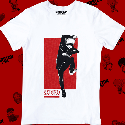 Polera blanca Jujutsu Kaisen con diseño de Satoru Gojo