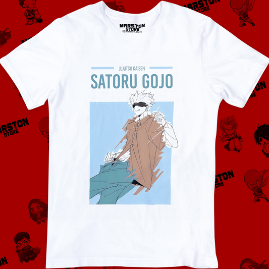Polera blanca Jujutsu Kaisen con diseño de Satoru Gojo