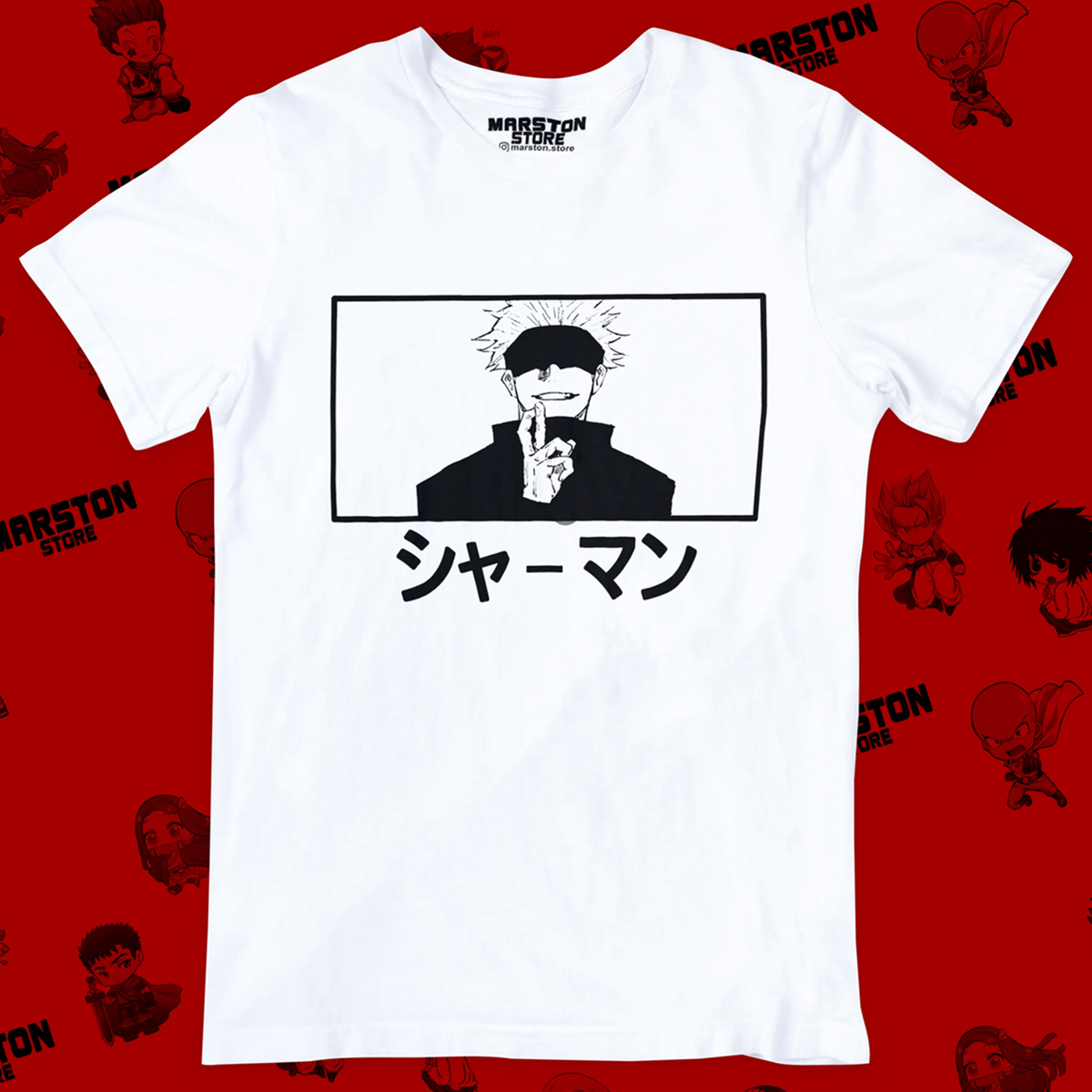 Polera blanca Jujutsu Kaisen con diseño de Satoru Gojo