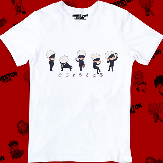 Polera blanca Jujutsu Kaisen con diseño de Satoru Gojo