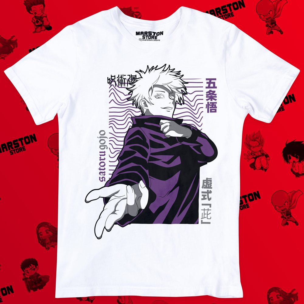Polera blanca Jujutsu Kaisen con diseño de Satoru Gojo