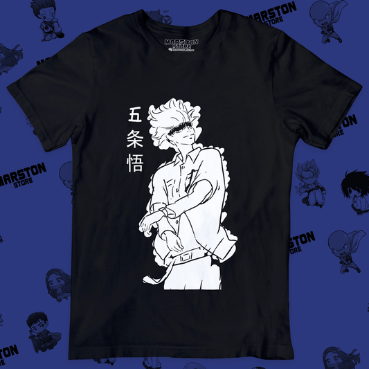 Polera negra Jujutsu Kaisen con diseño de Satoru Gojo