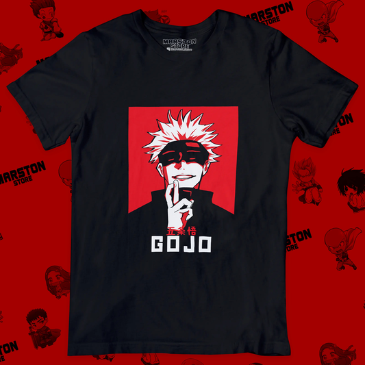 Polera negra Jujutsu Kaisen con diseño de Satoru Gojo