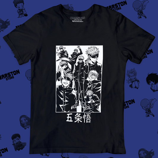 Polera negra Jujutsu Kaisen con diseño de Satoru Gojo
