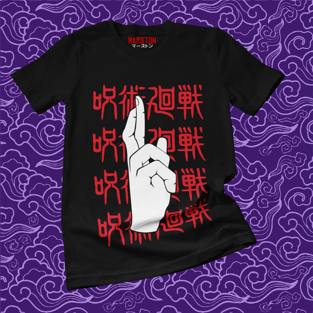 Polera negra Jujutsu Kaisen con diseño de Satoru Gojo