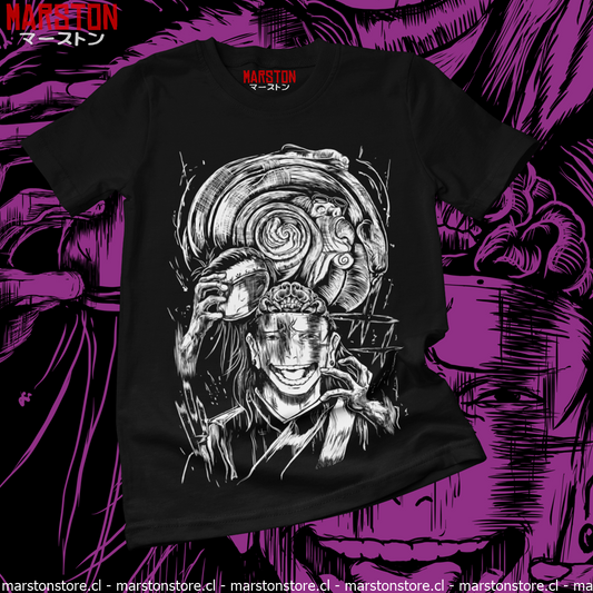 Polera negra Jujutsu Kaisen con diseño de Suguru Geto