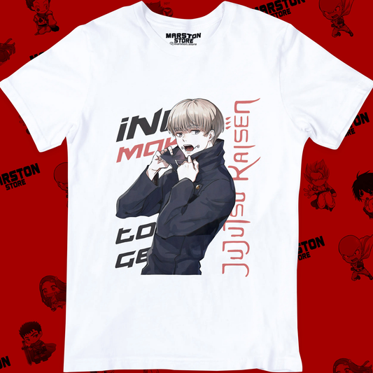 Polera blanca Jujutsu Kaisen con diseño de Toge Inumaki