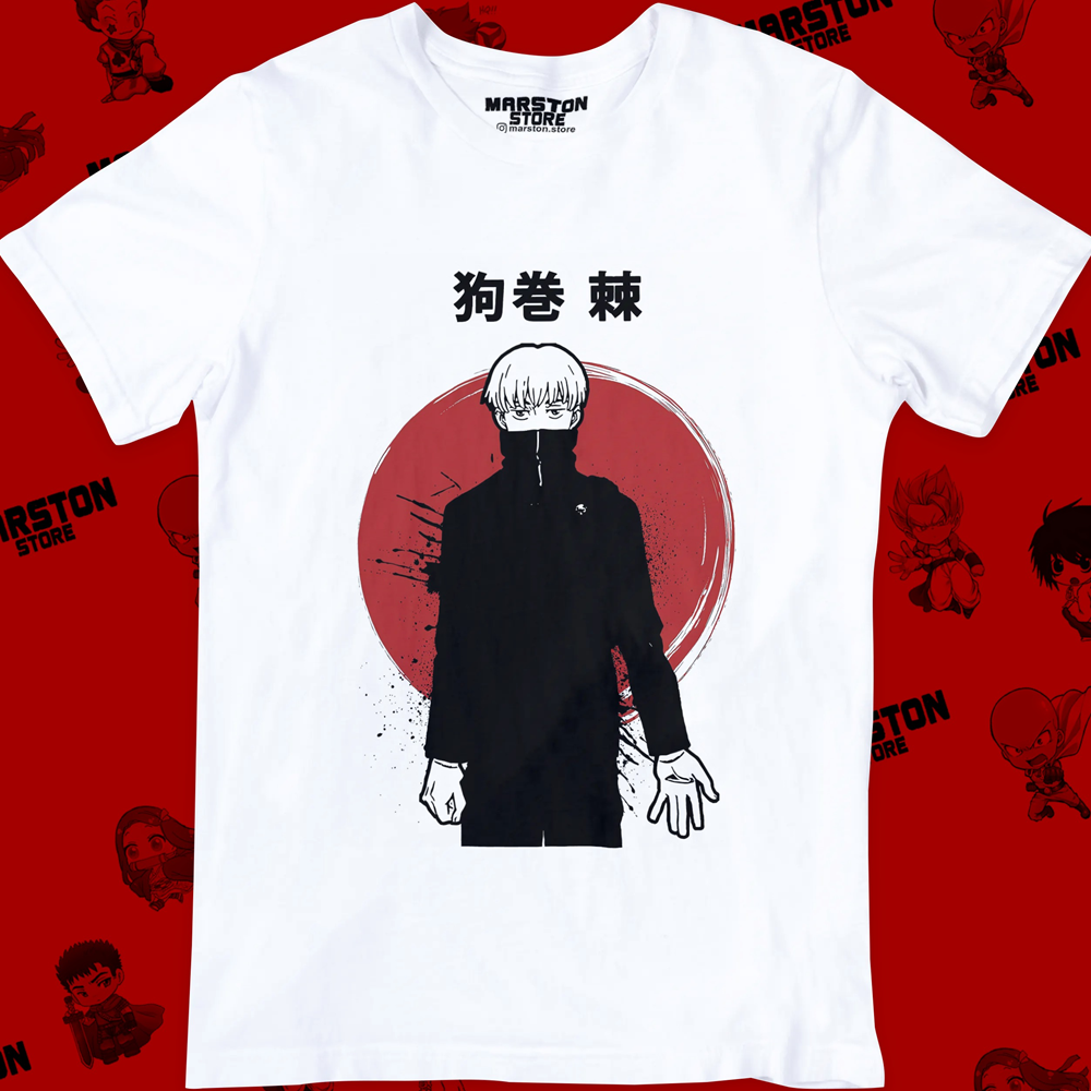 Polera blanca Jujutsu Kaisen con diseño de Toge Inumaki