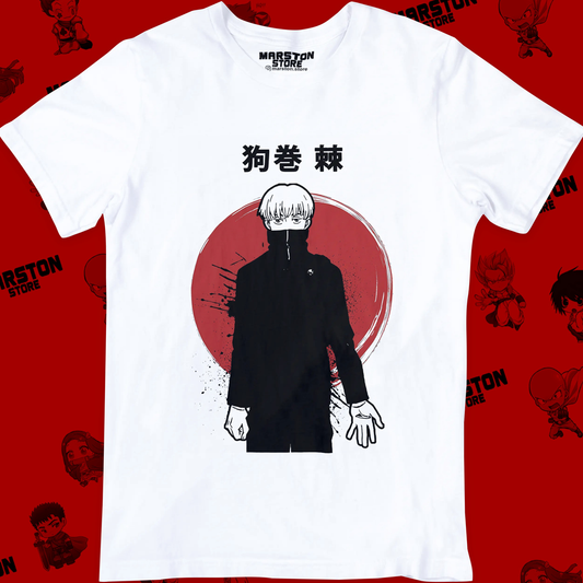 Polera blanca Jujutsu Kaisen con diseño de Toge Inumaki