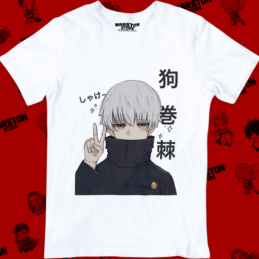 Polera blanca Jujutsu Kaisen con diseño de Toge Inumaki