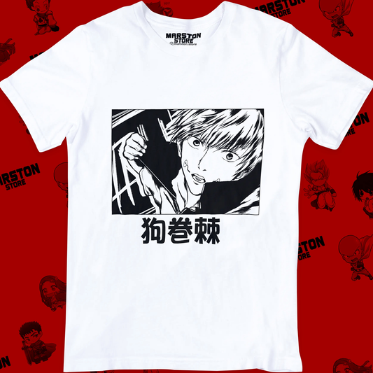 Polera blanca Jujutsu Kaisen con diseño de Toge Inumaki