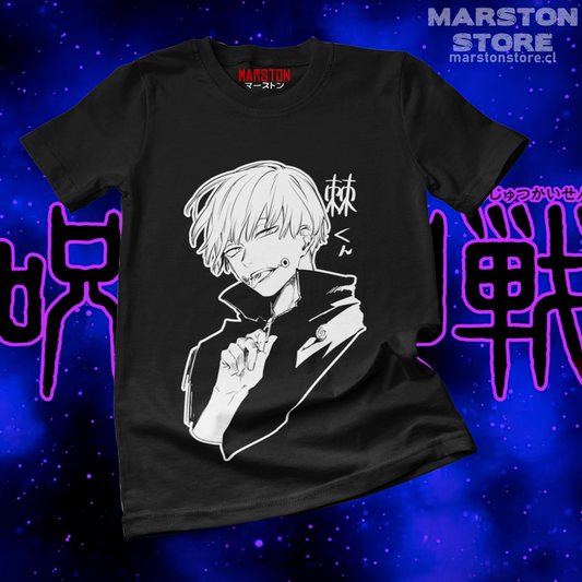 Polera negra Jujutsu Kaisen con diseño de Toge Inumaki