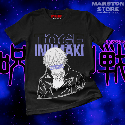 Polera negra Jujutsu Kaisen con diseño de Toge Inumaki