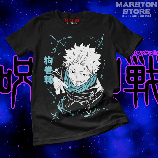 Polera negra Jujutsu Kaisen con diseño de Toge Inumaki