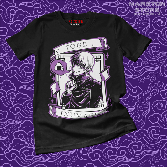 Polera negra Jujutsu Kaisen con diseño de Toge Inumaki
