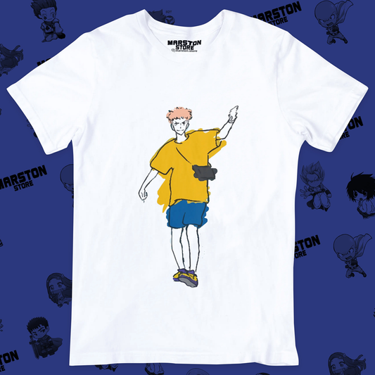 Polera blanca Jujutsu Kaisen con diseño de Yuji Itadori